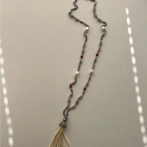 Elegant Silver and Red Beaded Necklace